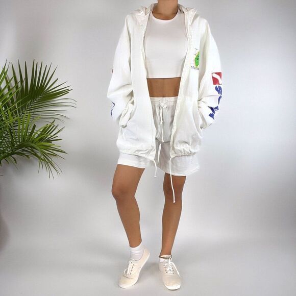 Vintage Y2K White Two Piece Windbreaker Jacket and Shorts / Size: Small - Picture 1 of 13